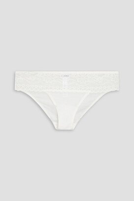 Lace and stretch-tulle mid-rise thong