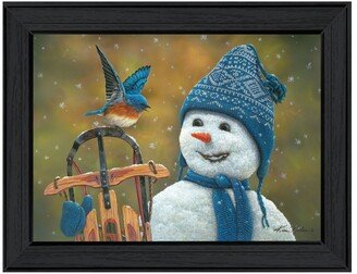 Bluebird Snowman by Kim Norlien, Ready to hang Framed Print, Black Frame, 10 x 14