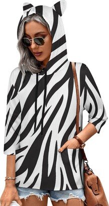 MENRIAOV Zebra Print Womens Cute Hoodies with Cat Ears Sweatshirt Pullover with Pockets Shirt Top XL Style