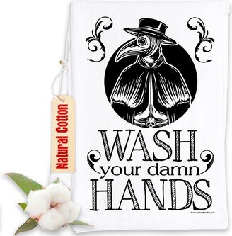 Funny Kitchen Tea Towels - Wash Your Damn Hands Plague Doctor Humorous Flour Sack Dish Towel Housewarming Host Gift & Decor