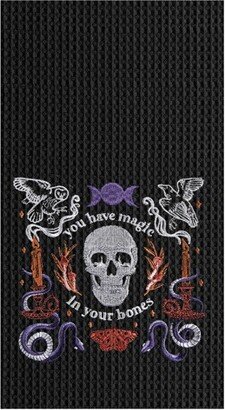 Magic In Your Bones Skull Halloween Embroidered Cotton Waffle Weave Kitchen Towel