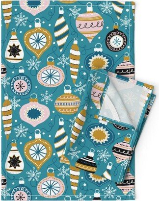 Retro Ornaments Tea Towels | Set Of 2 - Christmas Joy By Whimsical Brush Winter Time Seasonal Linen Cotton Spoonflower