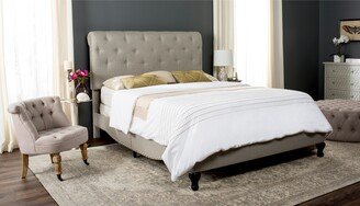 Hathaway Light Grey Linen Upholstered Tufted Rolled Back Bed