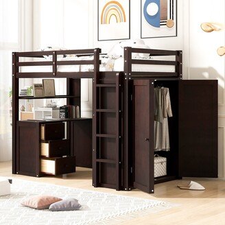 Global Pronex Wooden Twin size Loft Bed with Drawers,Desk,and Wardrobe