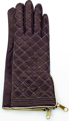 Diamond Quilted Cashmere-Lined Zip Gloves