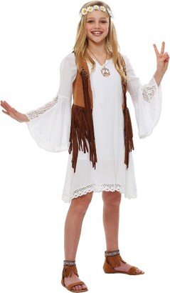 HalloweenCostumes.com Medium Girl Girls Flower Child Costume, White/Brown