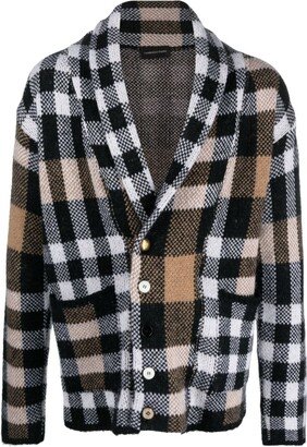 Shawl-Lapels Checked Cardigan