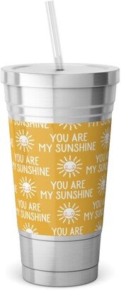 Travel Mugs: You Are My Sunshine - Cute Sun - Gold Stainless Tumbler With Straw, 18Oz, Yellow