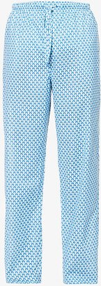 Mens Blue Ledbury Geometric-print Cotton-poplin Pyjama Bottoms