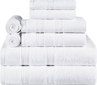 Smart Dry Zero Twist 100% Cotton Medium Weight Solid Border 8 Piece Assorted Bathroom Towel Set , White - Blue Nile Mills