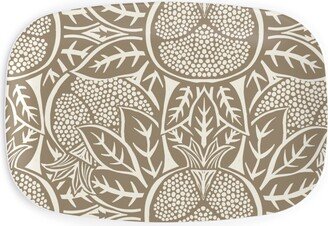 Serving Platters: Pomegranate Block Print - Neutral Serving Platter, Brown