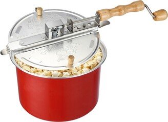 Great Northern Popcorn 6.5-Qt Aluminum Stovetop Popcorn Maker with Wooden Handle and Internal Kernel Stirrer - Red