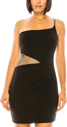 Juniors' One-Shoulder Embellished-Mesh Bodycon Dress