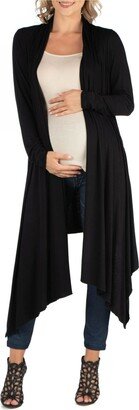 24Seven Comfort Apparel Long Sleeve Knee Length Open Maternity Cardigan