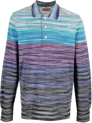 Striped Long-Sleeve Polo Shirt-AA