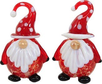 Gold Crest Distribution Tabletop Gnome Salt And Pepper Set - Salt And Pepper Set 3.0 Inches - Blown Glass Santa - Ge3022 - Glass - Red