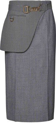 Buckled Houndstooth Midi Skirt