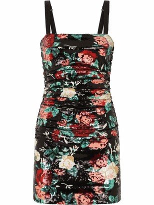 Sequinned Floral Motif Mini Dress