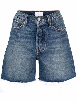 Raw-Edge High-Waisted Denim Shorts