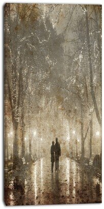 Designart Couple Walking In Night Lights Photography Canvas Print - 16 X 32