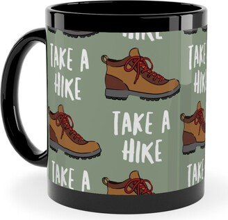 Mugs: Hiking, Take A Hike - Green Ceramic Mug, Black, 11Oz, Green