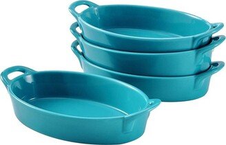 8 x 5 Oval Ceramic Deep Dish Pie Pan, Set of 4 Blue