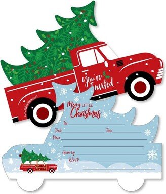 Big Dot of Happiness Merry Little Christmas Tree - Shaped Fill-in Invitations - Red Truck Christmas Party Invitation Cards with Envelopes - Set of 12