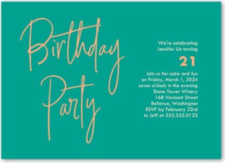 Teen Birthday Invitations: Handwritten Highlight Birthday Invitation, Green, 5X7, Signature Smooth Cardstock, Square