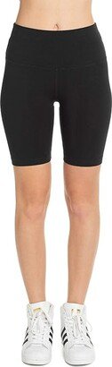 Flat Waist Cotton Spandex Bike Shorts (Black) Women's Shorts