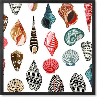 Photo Tiles: Ocean Seashells - Multi On White Photo Tile, Black, Framed, 8X8, Multicolor