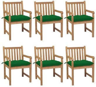 Patio Chairs 6 pcs with Green Cushions Solid Teak Wood