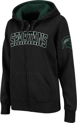 Women's Black Michigan State Spartans Arched Name Full-Zip Hoodie