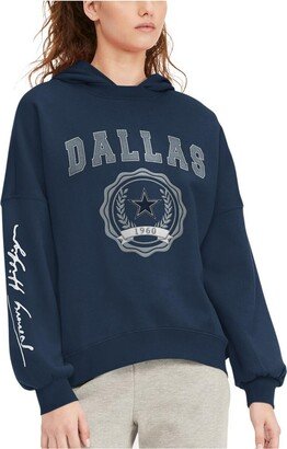 Women's Navy Dallas Cowboys Becca Dropped Shoulders Pullover Hoodie