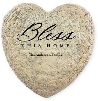 Garden Stones: Bless This Home Garden Stone, Heart Shaped Garden Stone (9X9), White