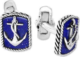 Men's Lapis Lazuli Anchor Cufflinks in Sterling Silver