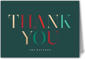 Thank You Cards: Festive Merry Letters Thank You Card, Green, 3X5, Matte, Folded Smooth Cardstock