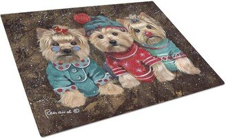 PPP3291LCB Yorkshire Terrier Yorkie Christmas Elves Glass Cutting Board