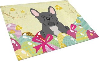 BB6014LCB Easter Eggs French Bulldog Black Glass Cutting Board