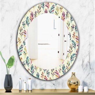 Designart 'Feathers 26' Printed Bohemian and Eclectic Oval or Round Wall Mirror - Blue