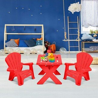 Plastic Children Kids Table & Chair Set 3-Piece Play Furniture In/Outdoor Red