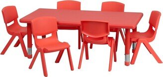 Emma and Oliver 24W x 48L Red Plastic Adjustable Activity Table Set-6 Chairs