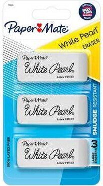 Paper Mate 3pk Pencil Erasers White Pearl