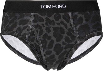 Logo-Band Leopard-Print Briefs