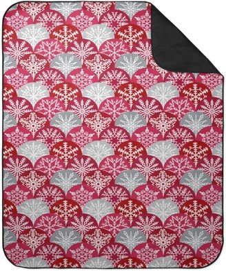 Picnic Blankets: Christmas Snowflake Scallop Picnic Blanket, Red