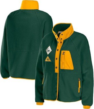 Women's Wear by Erin Andrews Green Green Bay Packers Polar Fleece Raglan Full-Snap Jacket