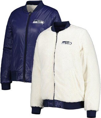 Women's G-iii 4Her by Carl Banks Oatmeal, College Navy Seattle Seahawks Switchback Reversible Full-Zip Jacket - Oatmeal, College Navy