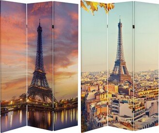 Handmade 6' Double Sided Eiffel Tower Sunset Canvas Room Divider