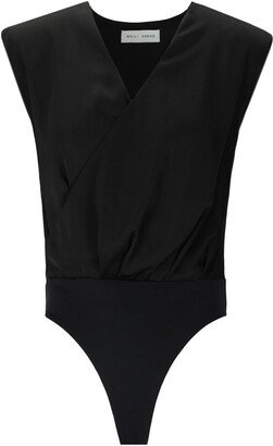 Weili Zheng Black Satin Bodysuit