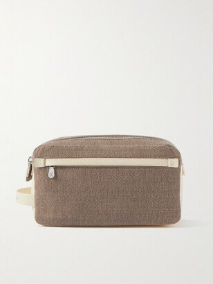Leather-Trimmed Cotton-Canvas Wash Bag-AA