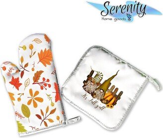 Decorative Kitchen Hot Plate Pot Holder Oven Mitt Set | Autumn Decor Fall Gnome Accessories Leaves